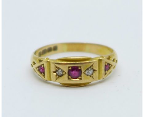 An Edward VII 18ct gold, ruby and diamond ring, Birmingham 1903, 3.6g, R 