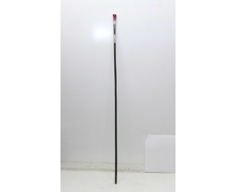 A French 19th Century walking cane/sword stick with decorated porcelain handle and a six sided internal 71cm blade, overall l