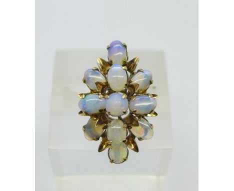 A 14ct gold and opal cluster ring, 4.2g, L 