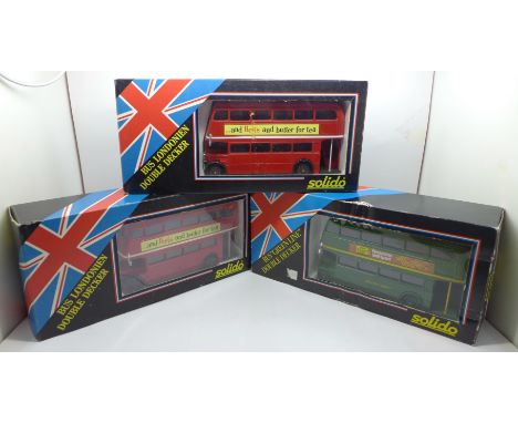 Three Solido RT Routemaster buses, boxed 