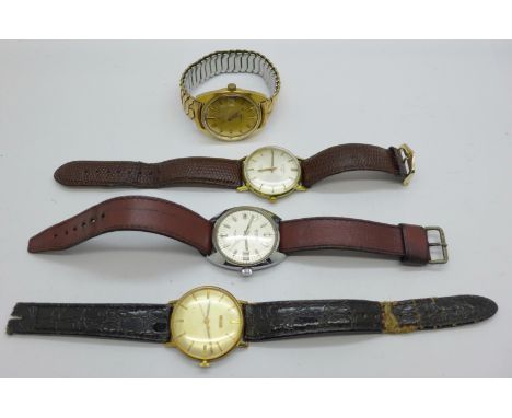 Four wristwatches, Roamer, Sandoz automatic, Waltham and Rotary 