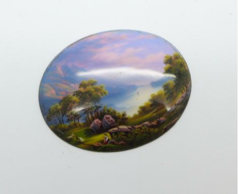 A 19th Century enamel plaque with highland scene, 33mm x 41mm 
