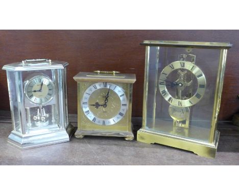 A German S. Haller skeleton clock and two other clocks 