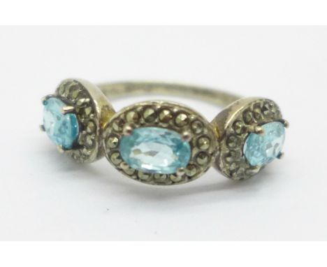 A blue zircon and marcasite ring, O 