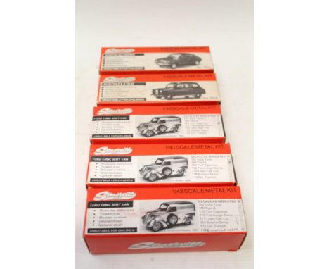 Somerville 1:43 scale metal kit Ford E494C 5cwt van (x 3), plus Austin Allegro and Austin FX4 taxi – all boxed and unconstruc