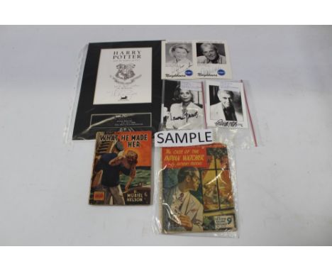 Ephemera selection - including Marilyn Monroe, postcards, autographs - including Lauren Bacall, Charlton Heston, J. K. Rowlin