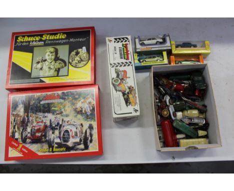 Diecast selection of boxed items - including Schuco Studio II Bausatz, Furden Kleinen Rennwagen-Monteur, Solido, Norev, etc, 