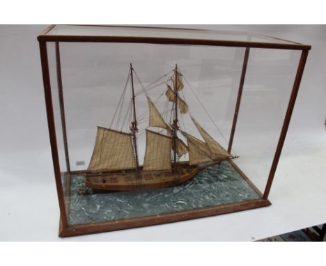Scratch-built model of an armed schooner, Albiatros, in a perspex case, 63cm overall length