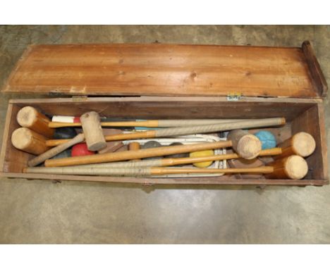 Vintage ‘Gamages All England Special’ croquet set in a pine box