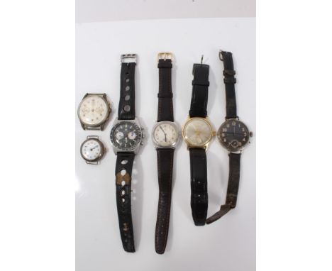Six wristwatches – including a Tissot Seastar chronograph, an Omega sub-second timepiece in ‘cushion’ case, a Roamer, a black