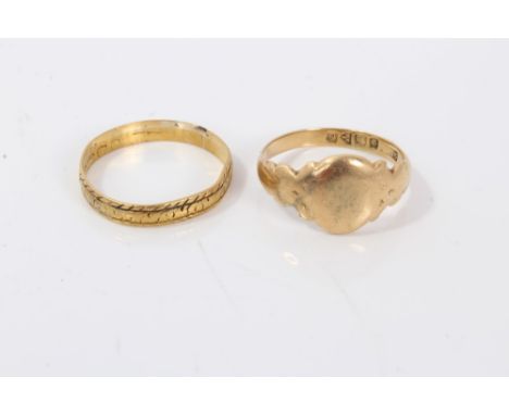 Gold (18ct) signed ring and gold (22ct) wedding ring