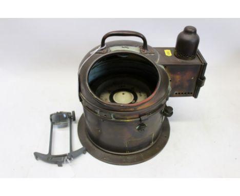 Ship's binnacle compass in a brass case, with pattern plate and separate lens (2)