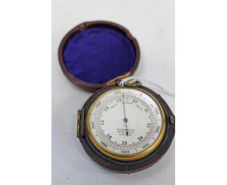 Early 20th century pocket barometer in a leather covered case by Chadburns Ltd. 47 Castle Street, Liverpool