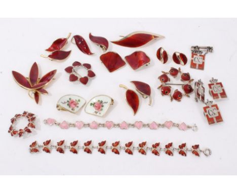 Collection of Danish and Norwegian silver and enamel jewellery to include brooches, ear clips and bracelets and similar jewel