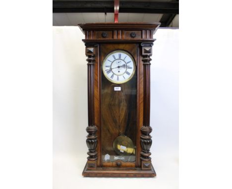 Late 19th / early 20th century regulator wall clock with eight day timepiece movement, white enamel dial with subsidiary seco