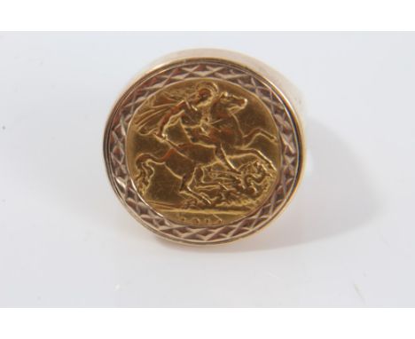 Gold half sovereign in 9ct gold ring mount