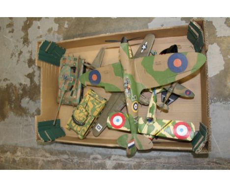 Selection of constructed model boats and planes – some in display cabinets