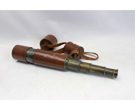 Late 19th / early 20th century four-draw brass telescope with integral leather cover and carrying case, signed – Broadhurst C