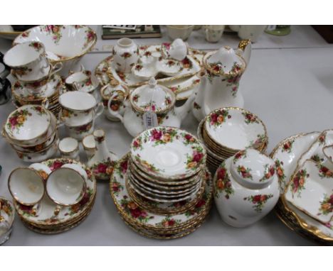 Collection of Royal Albert Old Country Roses tablewares including tea and coffee cups, saucers, platters, bowls and other ite