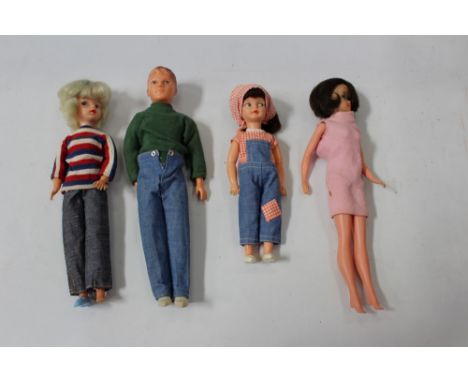 Dolls Sindy (hairline Made in Hong Kong), Paul (umarked) Patch (hairline Made in England) and Tressy plus a selection of clot