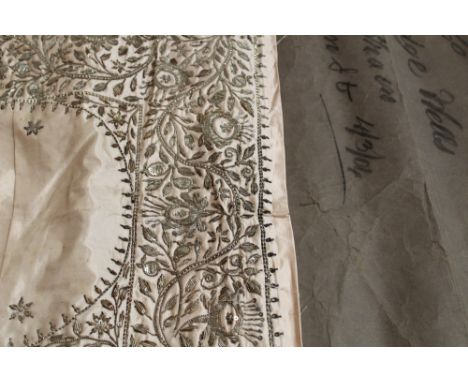 Ottoman embroidered silk panel 1904 post dated original wrapping included plus smaller embroidered organza panel