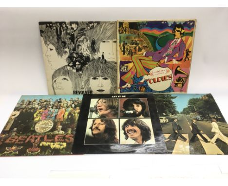 Five early UK pressings of LPs by The Beatles comprising 'Abbey Road' (first press), 'Sgt Pepper', 'Let It Be', 'Revolver' an