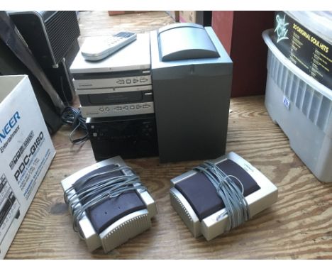 A Denon TV 260L receiver, Pioneer CD player, Yamaha tape deck, Pioneer 3D sound system and a Pioneer music centre.