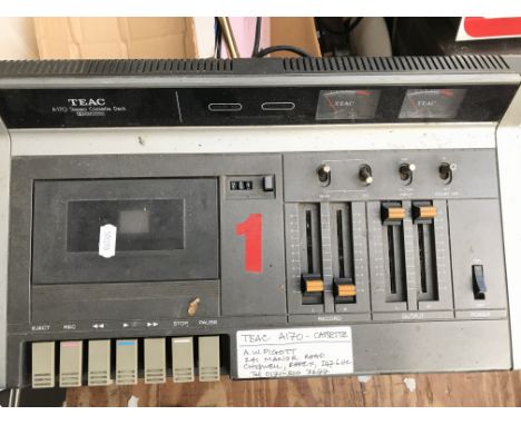 A Teac A3440 reel to reel, a Teac A170 Cassette Deck and a Sanyo 4 track tape recorder.
