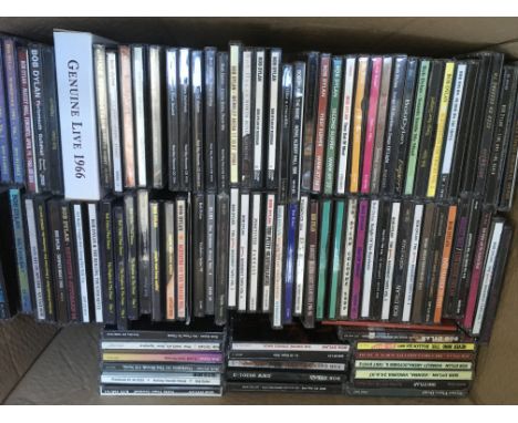 A box containing various Bob Dylan CDs.