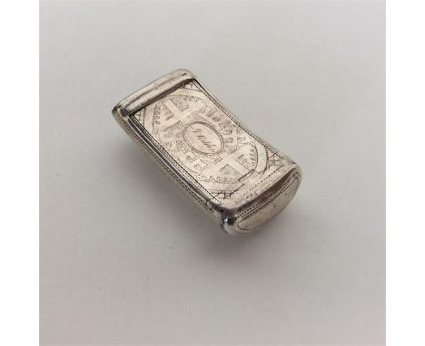 A Georgian kidney-shaped bright cut silver snuff box. Birmingham. By WP. Approx. 17 grams. Est. £60 - £80.