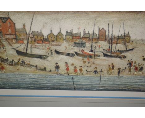 L.S. Lowry, signed colour print, ' The Beach, Deal ', signed lower right in pencil, Fine Art Trade Guild stamp, lower left, p
