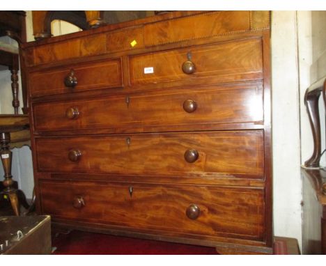 Early 19th Century mahogany and inlaid straight front chest with two concealed drawers, above two short and three long gradua