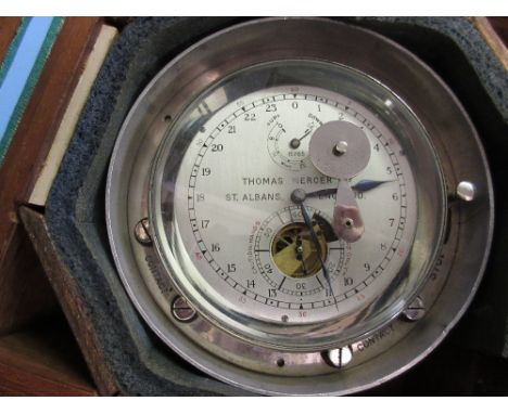Thomas Mercer, two day survey chronometer, the silvered dial with Arabic numerals, housed in a brass mounted linen covered ha