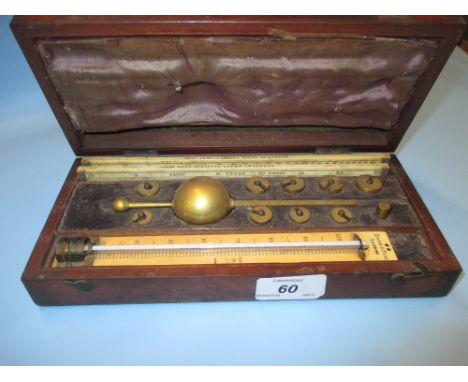 19th Century mahogany cased Sikes hydrometer by Josh Long of London