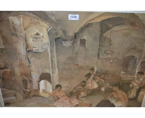 Sir William Russell Flint, Limited Edition colour print, group of girls in a cloister with one reading a letter to the foregr