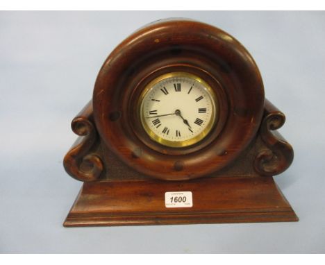 Early 20th Century mahogany mantel clock made from an aircraft propeller boss having white dial with Roman numerals
