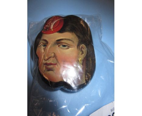 19th Century papier mache snuff box, the cover painted with the face of a lady