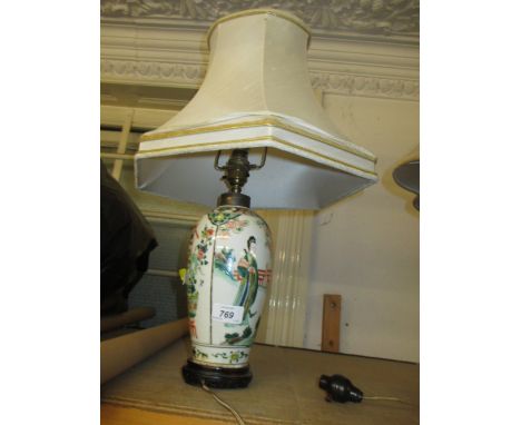 Chinese porcelain baluster form vase adapted for use as a lamp