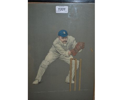 Two framed coloured prints of cricketers and a framed print