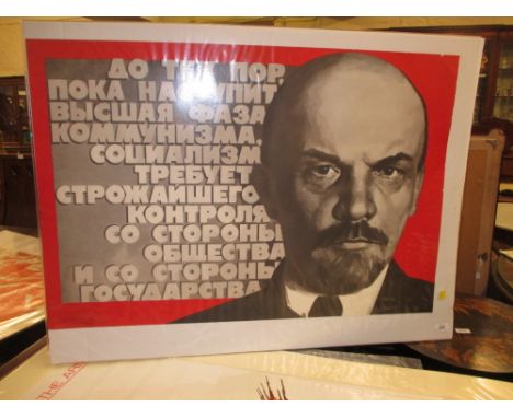 1980's Russian propaganda poster with a portrait and quote of Lenin, 25.5ins x 37.5ins