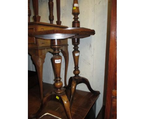 Set of three early 20th Century walnut pedestal wine tables in 18th Century style, each with a hexagonal top above a tripod b