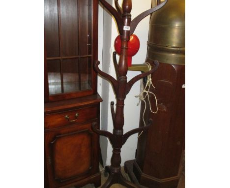 19th Century oak hat stand with turned central column and tripod base