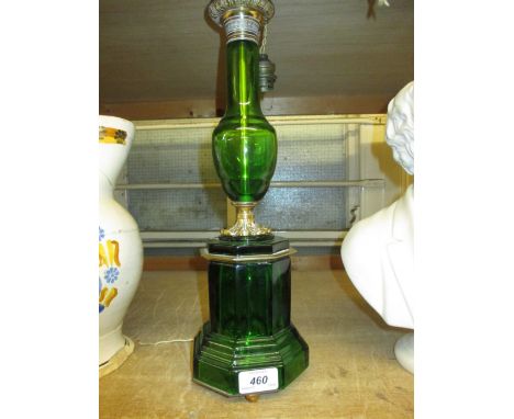 20th Century French gilt brass and green glass table lamp base