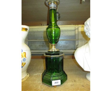 20th Century French gilt brass and green glass table lamp base