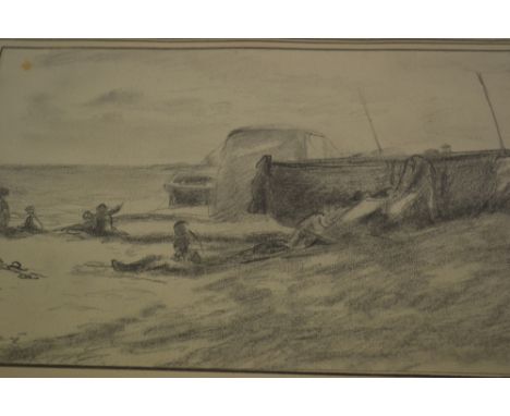 Harold Hope Read, pair of pencil drawings, beach scenes with figures, signed with initials and dated '24, together with anoth