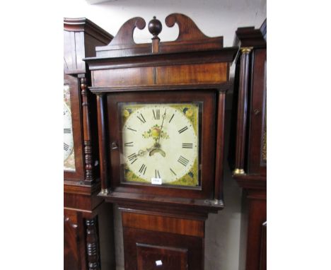 George III oak mahogany banded and shell inlaid longcase clock, the  square hood above a rectangular panelled door and plinth