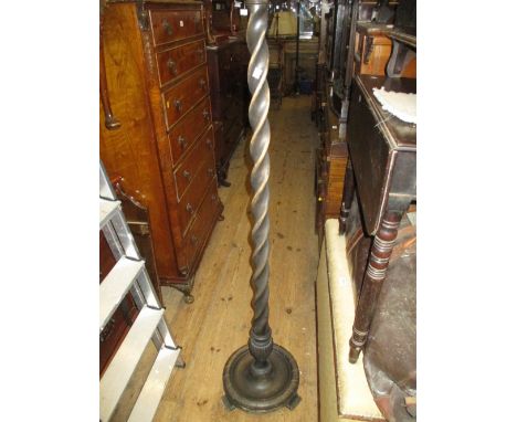 1930's Oak barley twist column standard lamp with shade