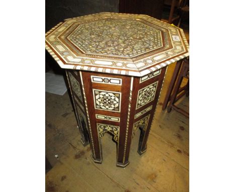 Early 20th Century North African bone and mother of pearl inlaid octagonal occasional table