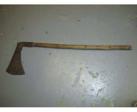 Antique iron axe with later shaft (with old repair), indistinctly stamped to the blade