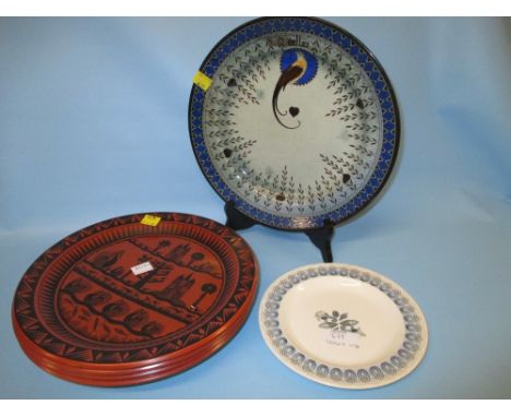 Two Royal Doulton Titanium ware plates decorated with exotic birds, four Royal Worcester plates designed by Scotty Wilson and